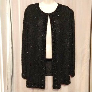 STUNNING! Laurence Kazar Dressy Black Beaded Jacket HEAVY! Large?